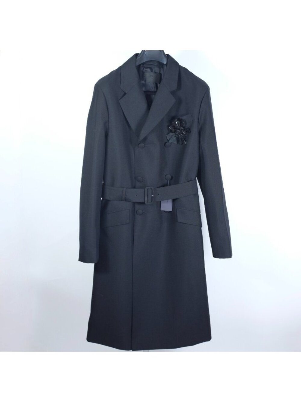 PRADA Fall 2012 trench coat 48 US 38 black wool belted 12AW